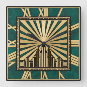 Art Deco Groen Vierkante Klok