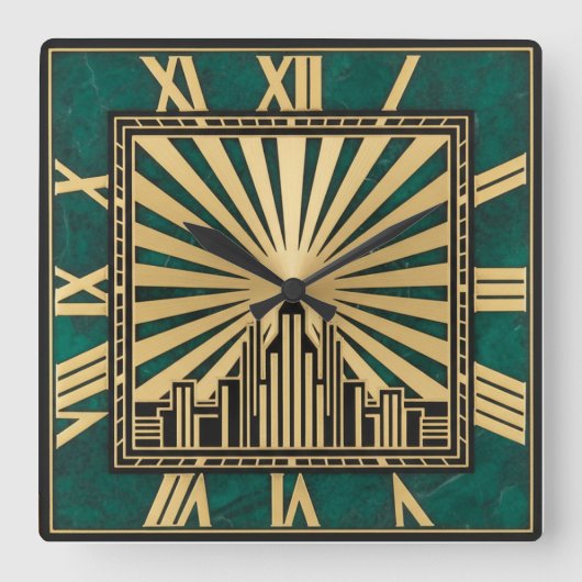 Art Deco Groen Vierkante Klok (Voorkant)