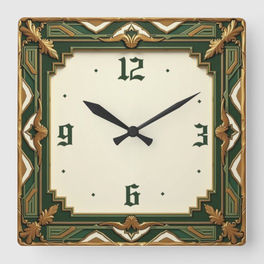 Art Deco Groen Vierkante Klok (Voorkant)