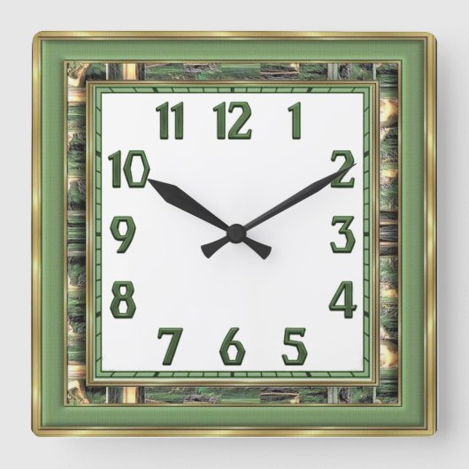 Art Deco Groen Vierkante Klok (Voorkant)