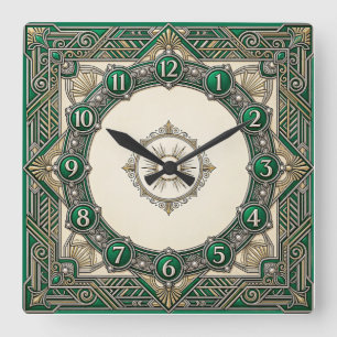 Art Deco Groen Vierkante Klok