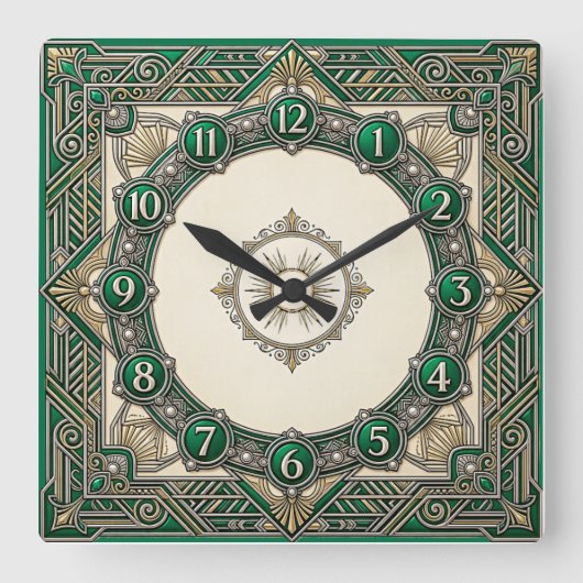 Art Deco Groen Vierkante Klok (Voorkant)