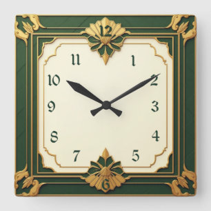 Art Deco Groen Vierkante Klok