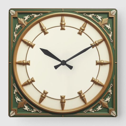 Art Deco Groen Vierkante Klok (Voorkant)