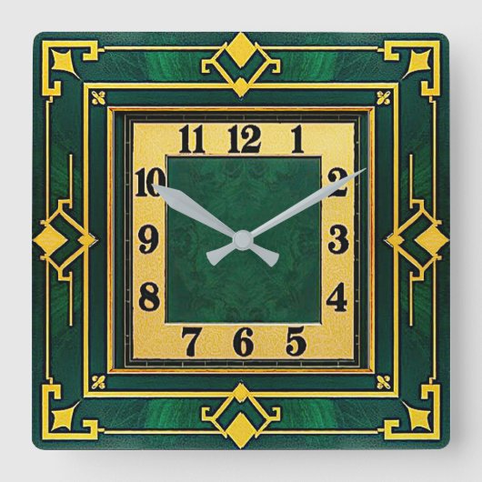 Art Deco Groen Vierkante Klok (Voorkant)