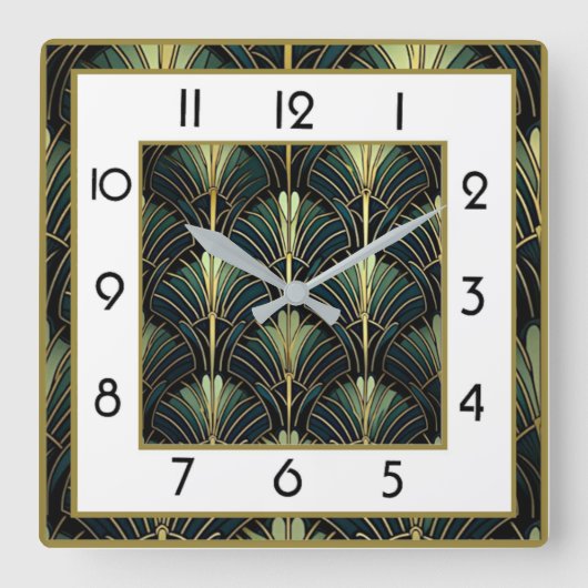 Art Deco Groen Vierkante Klok (Voorkant)