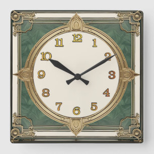 Art Deco Groen Vierkante Klok