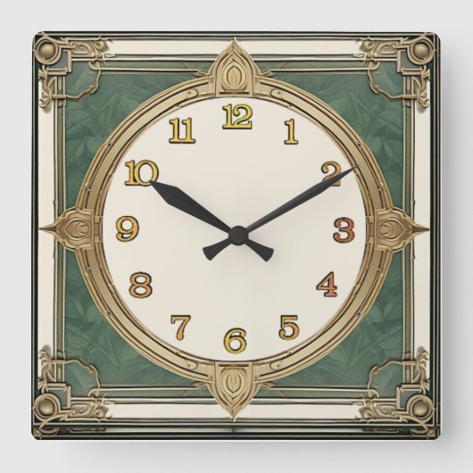 Art Deco Groen Vierkante Klok (Voorkant)