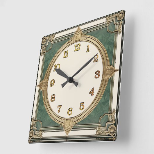 Art Deco Groen Vierkante Klok (Hoek)