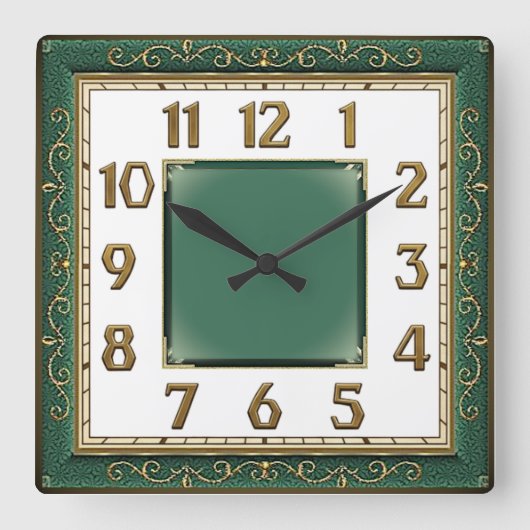 Art Deco Groen Vierkante Klok (Voorkant)