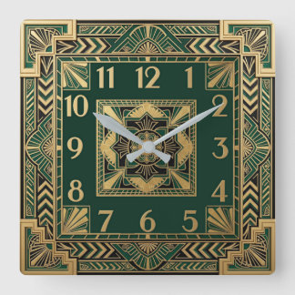 Art Deco Groen Vierkante Klok