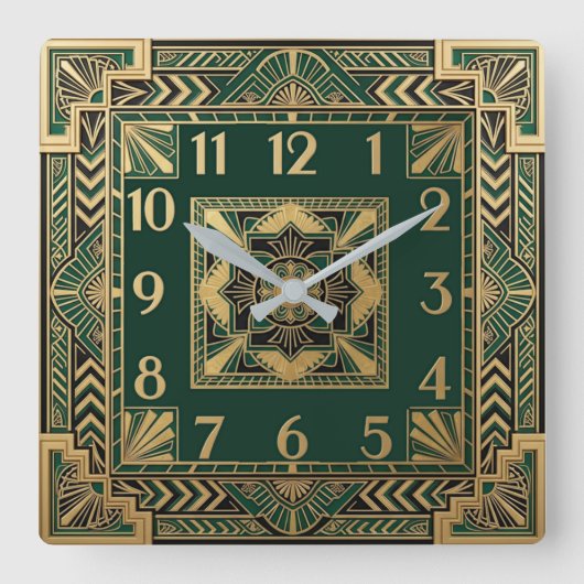 Art Deco Groen Vierkante Klok (Voorkant)