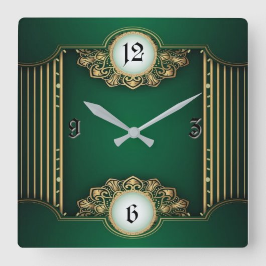 Art Deco Groen Vierkante Klok (Voorkant)