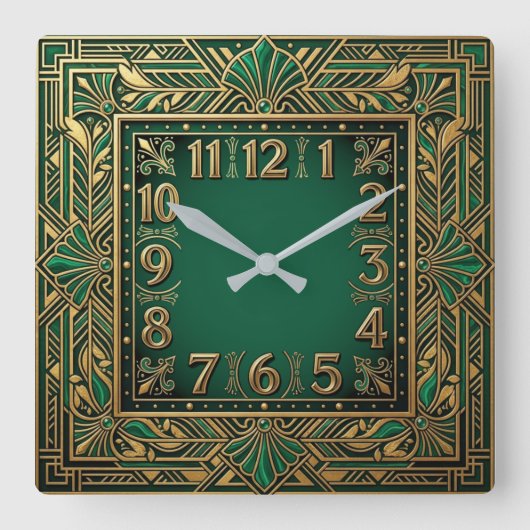 Art Deco Groen Vierkante Klok (Voorkant)