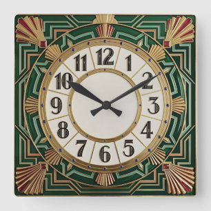 Art Deco Groen Vierkante Klok