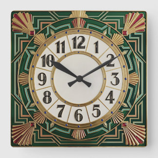 Art Deco Groen Vierkante Klok