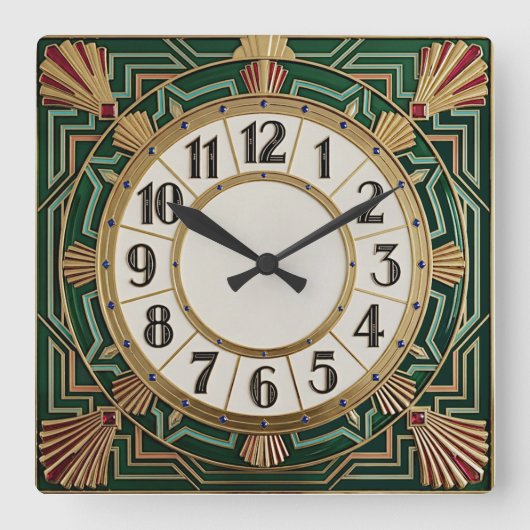 Art Deco Groen Vierkante Klok (Voorkant)