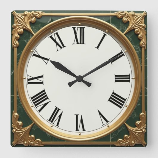 Art Deco Groen Vierkante Klok (Voorkant)