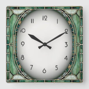 Art Deco Groen Vierkante Klok
