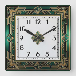 Art Deco Groen Vierkante Klok