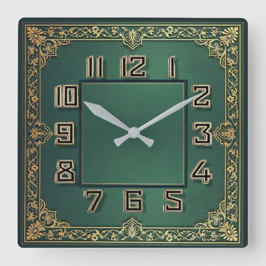 Art Deco Groen Vierkante Klok (Voorkant)