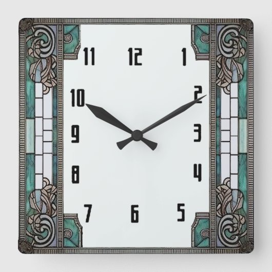 Art Deco Groen Vierkante Klok (Voorkant)