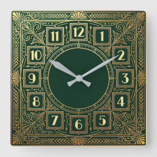 Art Deco Groen Vierkante Klok