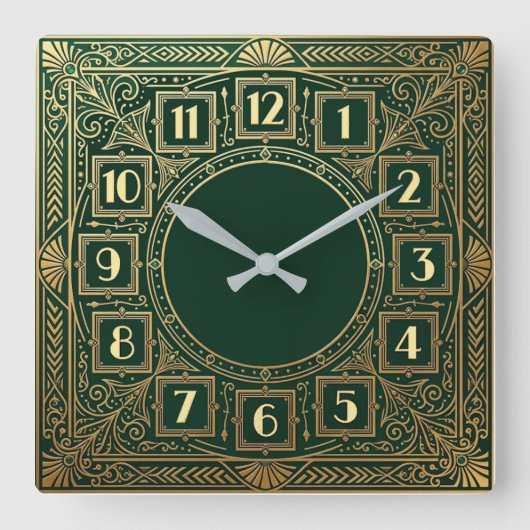Art Deco Groen Vierkante Klok (Voorkant)