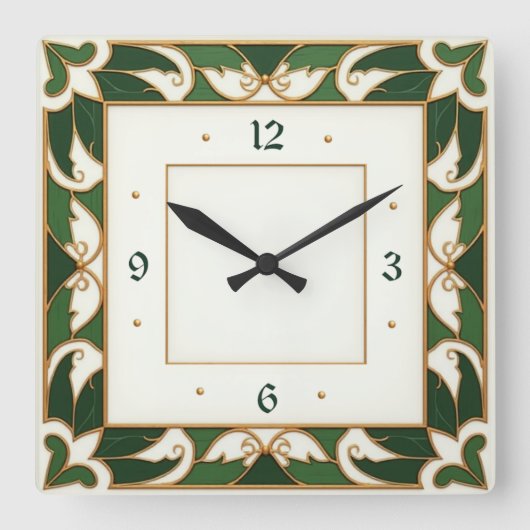 Art Deco Groen Vierkante Klok (Voorkant)