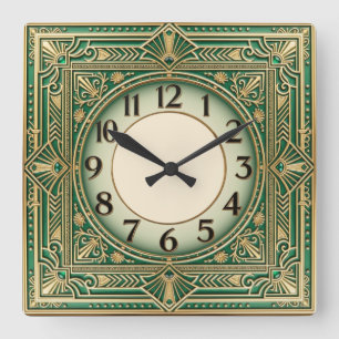 Art Deco Groen Vierkante Klok