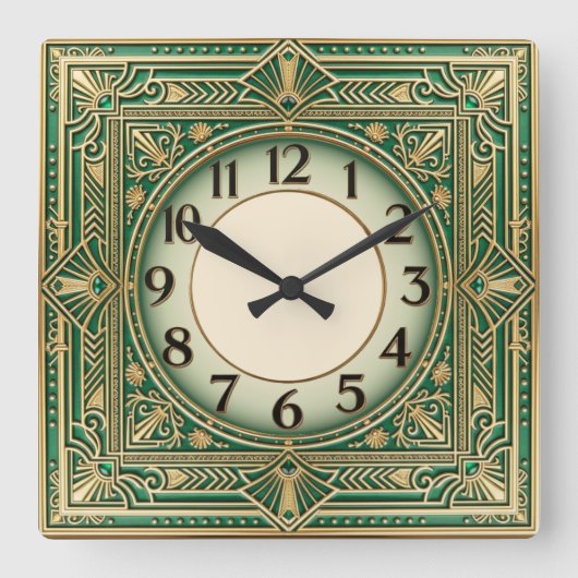 Art Deco Groen Vierkante Klok (Voorkant)