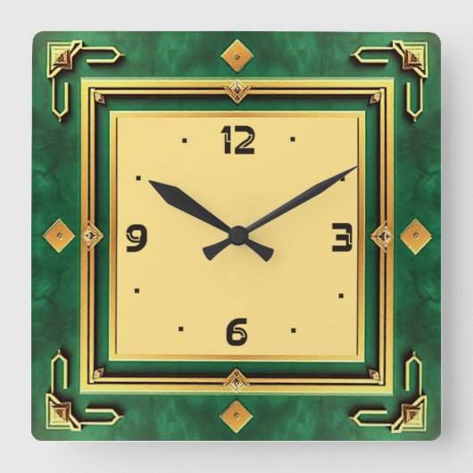 Art Deco Groen Vierkante Klok (Voorkant)