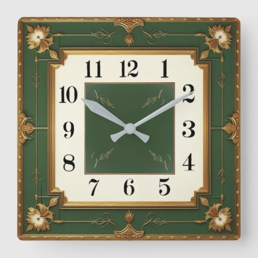 Art Deco Groen Vierkante Klok (Voorkant)