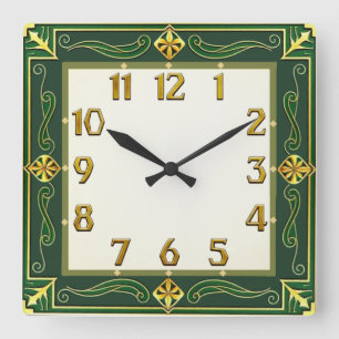 Art Deco Groen Vierkante Klok