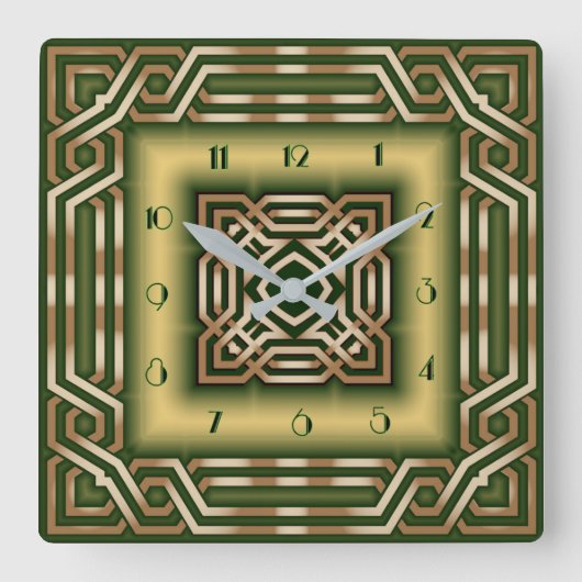 Art Deco-groen Vierkante Klok (Voorkant)
