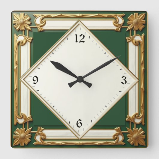 Art Deco Groen Vierkante Klok (Voorkant)