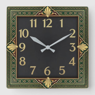 Art Deco Groen Vierkante Klok