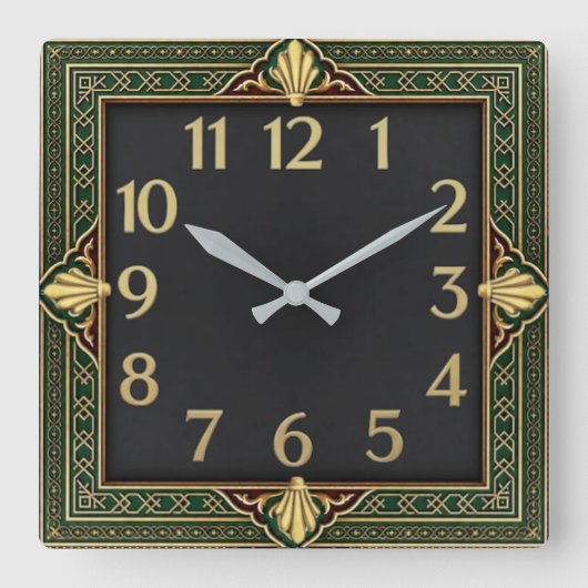 Art Deco Groen Vierkante Klok (Voorkant)