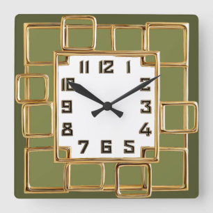 Art Deco Groen Vierkante Klok