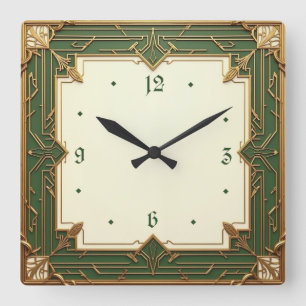 Art Deco Groen Vierkante Klok