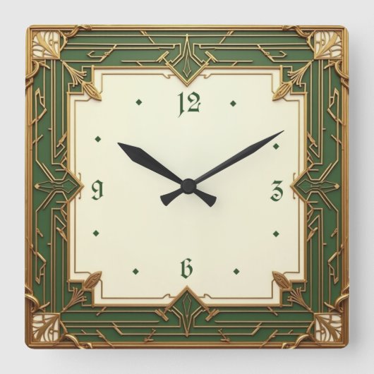 Art Deco Groen Vierkante Klok (Voorkant)