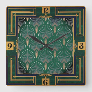 Art Deco Groen Vierkante Klok