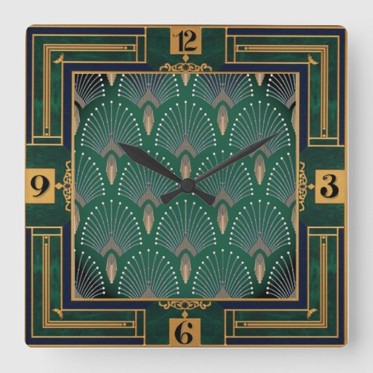 Art Deco Groen Vierkante Klok (Voorkant)