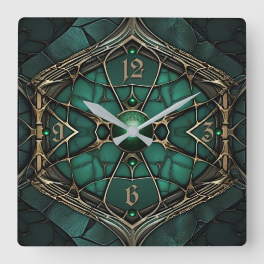 Art Deco Groen Vierkante Klok (Voorkant)
