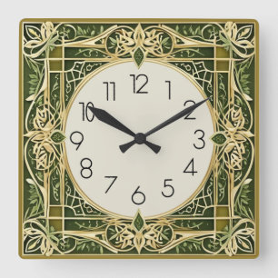Art Deco Groen Vierkante Klok