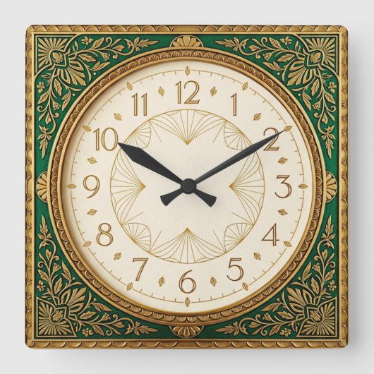 Art Deco Groen Vierkante Klok (Voorkant)
