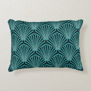 Art Deco: groen waaierpatroon. Accent Kussen