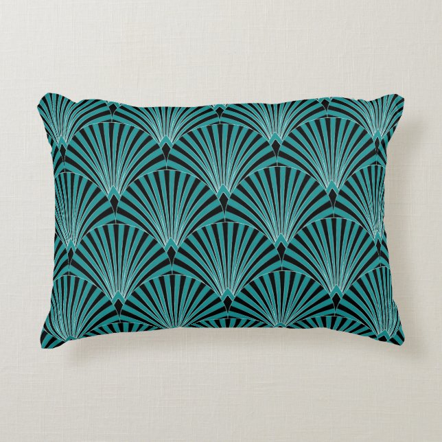 Art Deco: groen waaierpatroon. Accent Kussen (Voorkant)