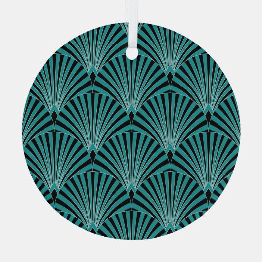 Art Deco: groen waaierpatroon. Glas Ornament (Achterkant)