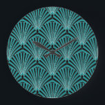 Art Deco: groen waaierpatroon. Grote Klok<br><div class="desc">Art Deco Stijl Decoratief Patroon met Groene Ventilatorvormige Motieven. Art Deco Herhaal Patten Design Heks Arched Black and Green Stripes Art Deco glamour in groene fan motieven. Zwart & groen strepen lijst elegantie. Art Deco elegantie met groene fan motieven. Klassieke charme in een hedendaags kader. naadloos, , patroonbeeld, achtergrond, abstract,...</div>
